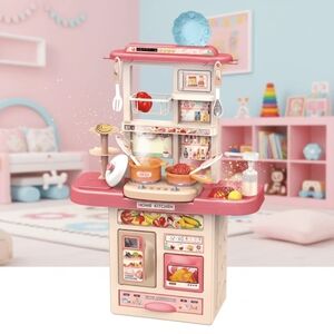 Kids Play Kitchen Set with Pink and Cream Accents